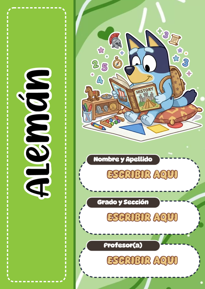Portada de Bluey de Alemán para cuaderno en tamaño A4 - para personalizar tus materias