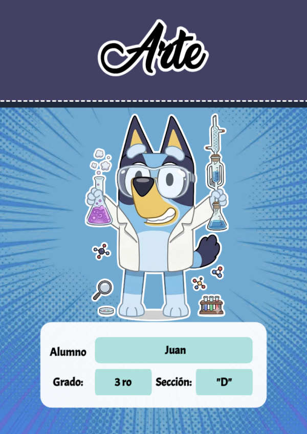 Portada de Bluey de Arte para cuaderno con diseño escolar - diseño exclusivo y original