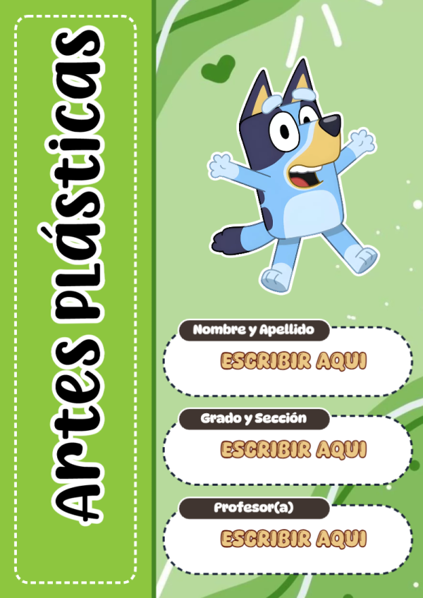 Portada de Bluey de Artes Plásticas para cuaderno con estilo infantil - diseño escolar moderno