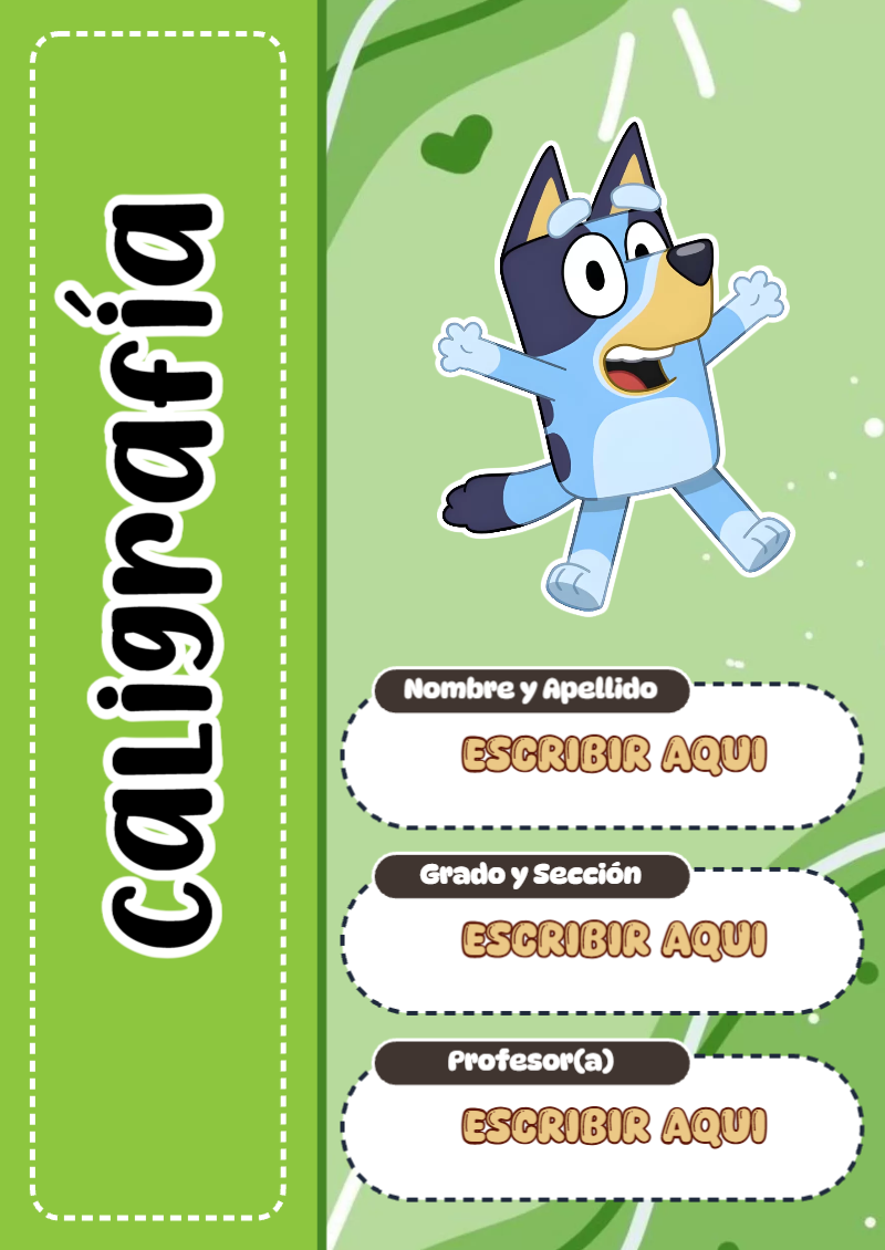 Portada de Bluey de Caligrafía Editable para Imprimir Gratis