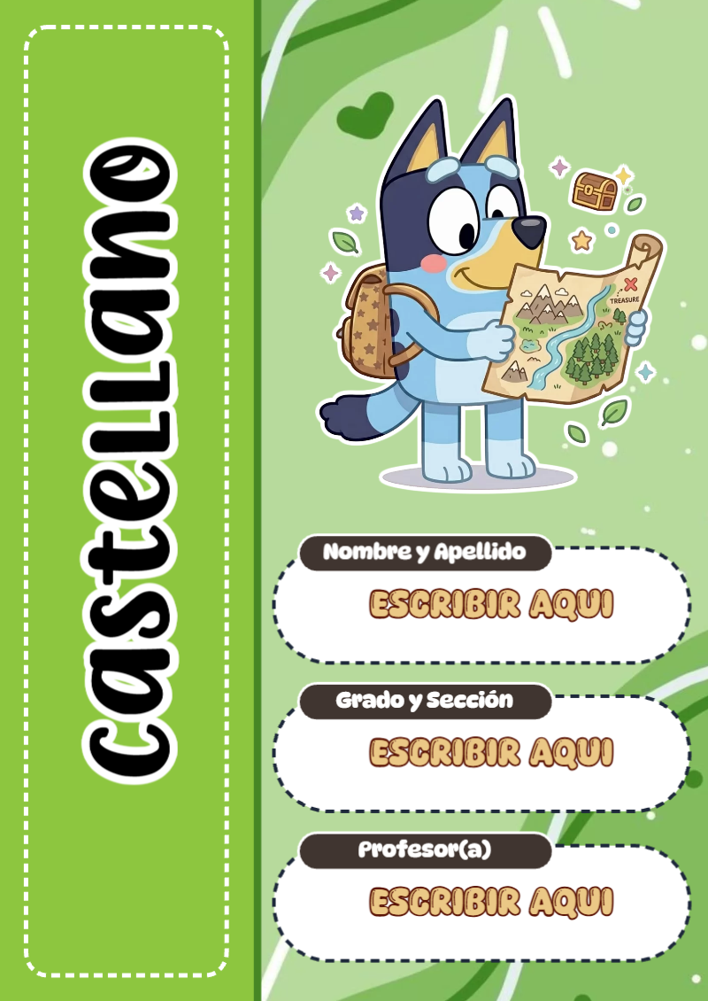 Portada de Bluey de Castellano para cuaderno llamativa y bonita - ideal para cuadernos de espiral
