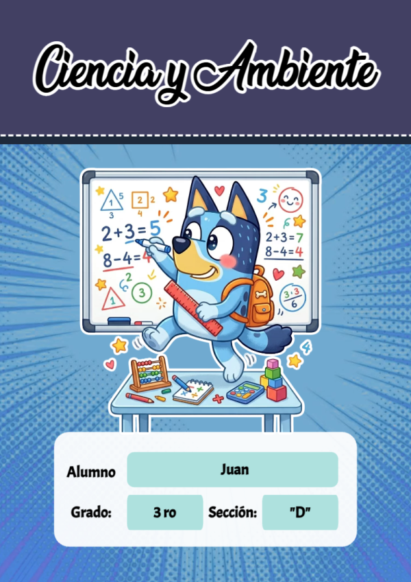 Portada de Bluey de Ciencia y Ambiente para cuaderno personalizada para imprimir - ideal para cuadernos de espiral