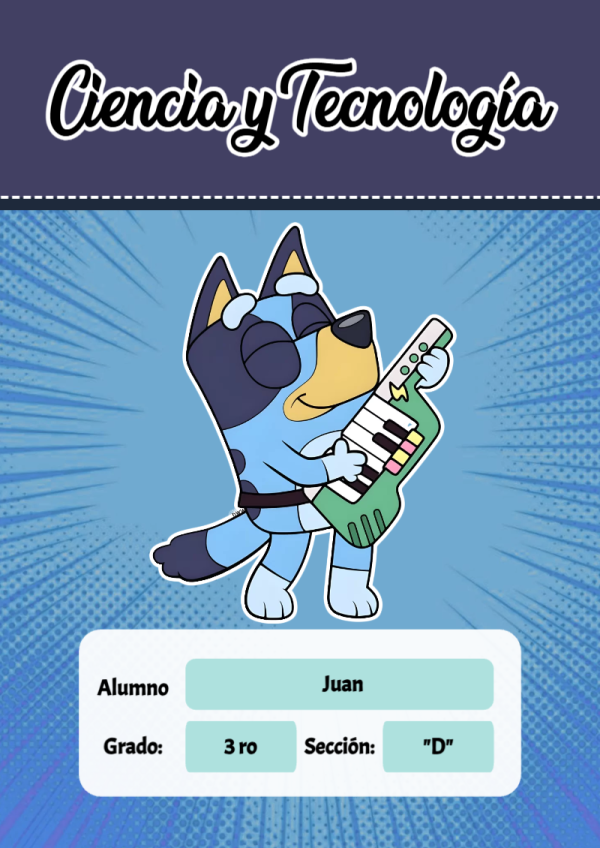 Portada de Bluey de Ciencia y Tecnología para cuaderno para niños de primaria - disponible para descarga gratuita