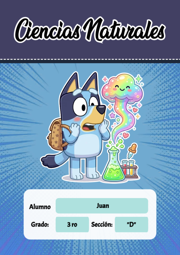 Portada de Bluey de Ciencias Naturales para cuaderno decorativa y bonita - ideal para el nuevo año escolar