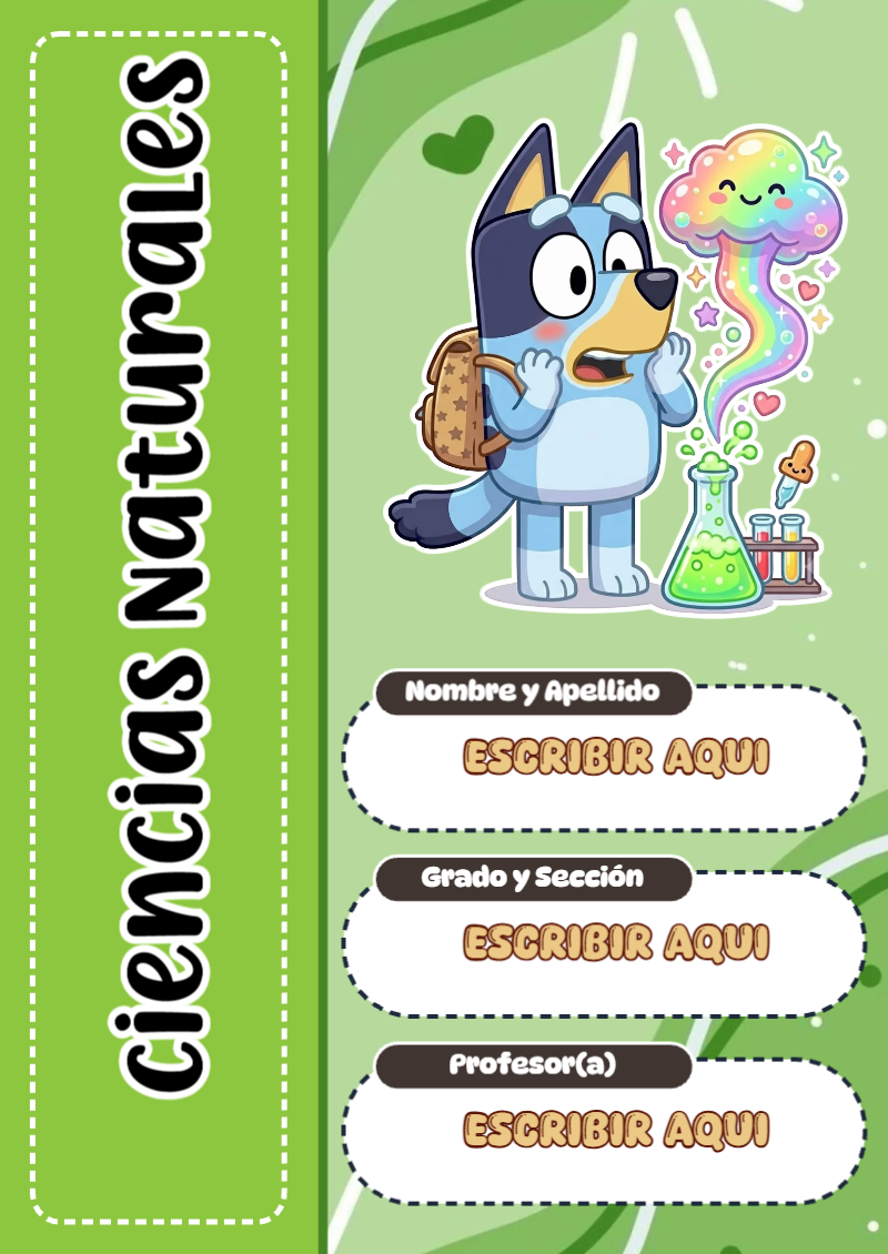 Portada de Bluey de Ciencias Naturales para cuaderno llamativa y bonita - perfecto para organizar tus apuntes