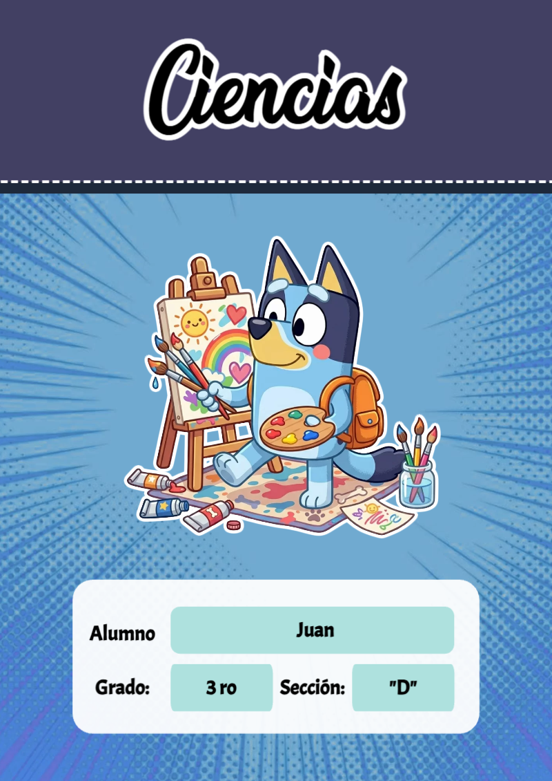 Portada de Bluey de Ciencias Editable para Imprimir Gratis