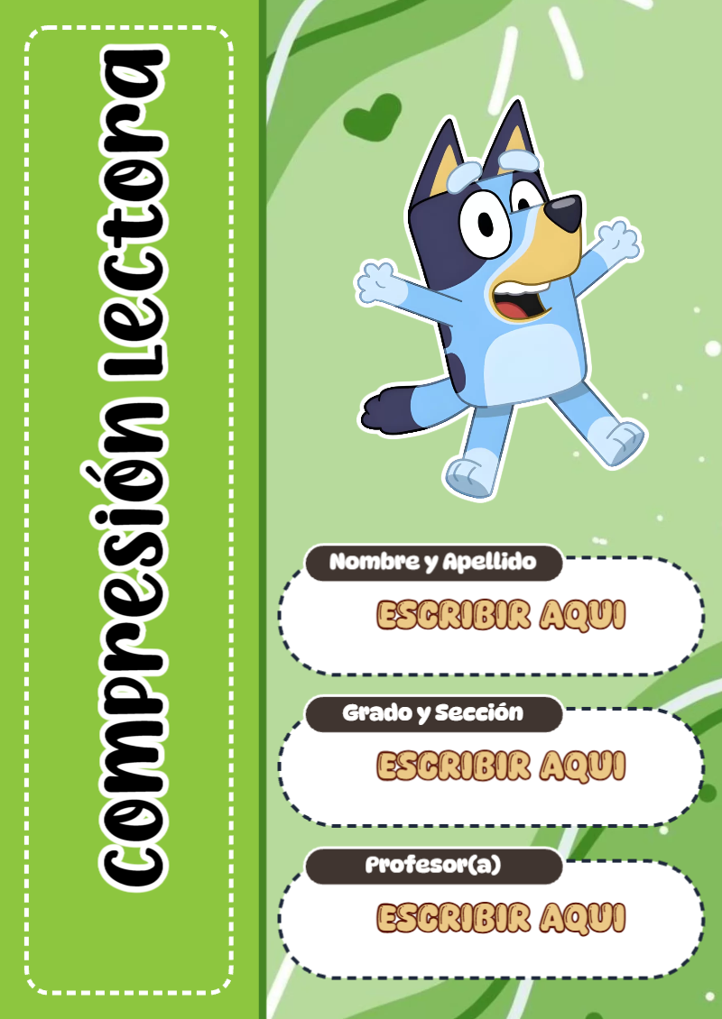 Portada de Bluey de Compresión Lectora para cuaderno para primaria - perfecto para organizar tus apuntes