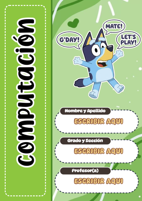 Portada de Bluey de Computación para cuaderno en formato A4 - creación especial de Mini Canva