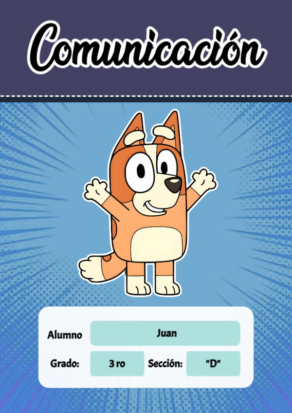 Portada de Bluey de Comunicación para cuaderno para primaria - perfecto para organizar tus apuntes