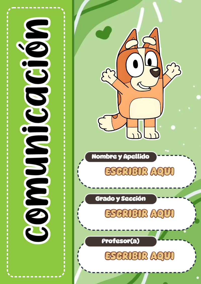Portada de Bluey de Comunicación para cuaderno decorativa y bonita - formato digital listo para usar