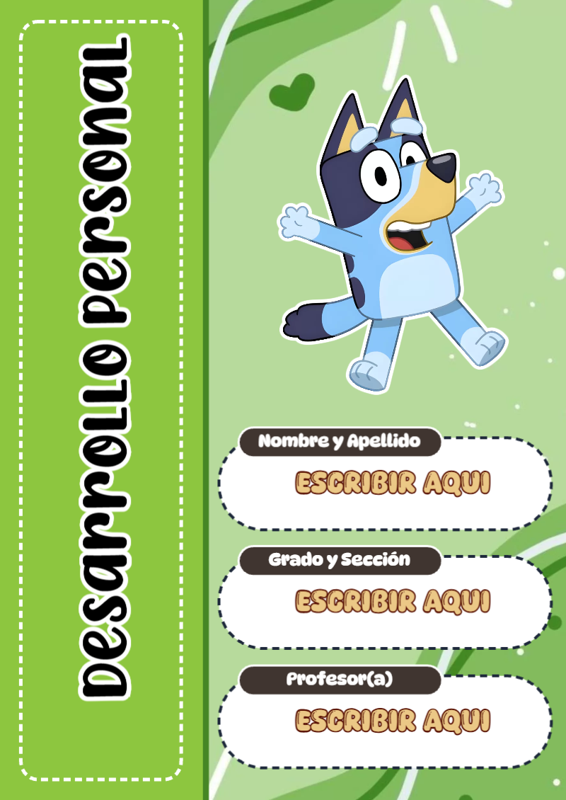 Portada de Bluey de Desarrollo Personal para cuaderno ideal para niños - perfecto para organizar tus apuntes
