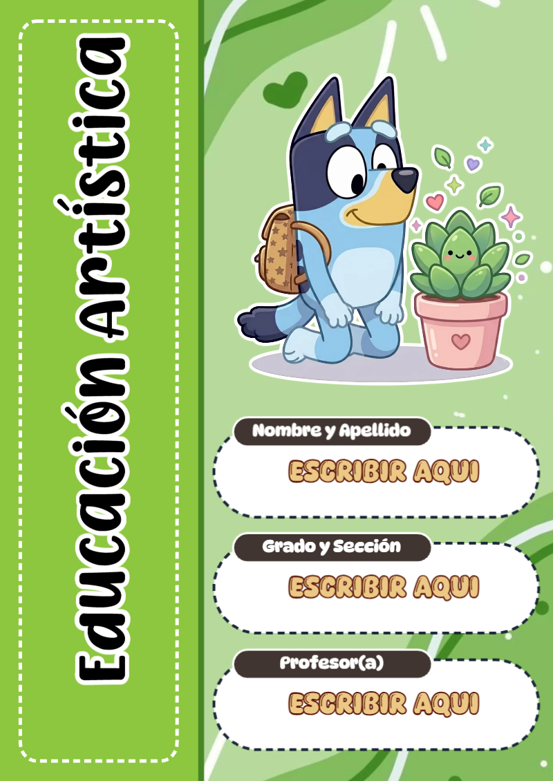 Portada de Bluey de Educación Artística para cuaderno para niños de primaria - para el regreso a clases