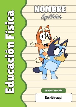 Portada de Bluey de Educación Física para cuaderno escolar para imprimir gratis - disponible para descarga gratuita