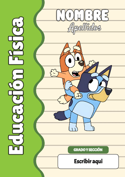 Portada de Bluey de Educación Física Editable para Imprimir Gratis
