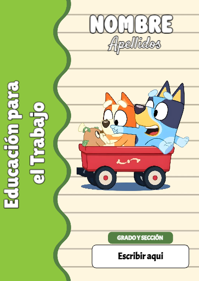 Portada de Bluey de Educación para el Trabajo para cuaderno para niños de primaria - formato digital listo para usar