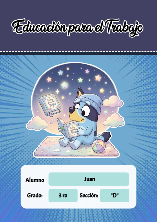 Portada de Bluey de Educación para el Trabajo para cuaderno ideal para niños - tendencia educativa 2026