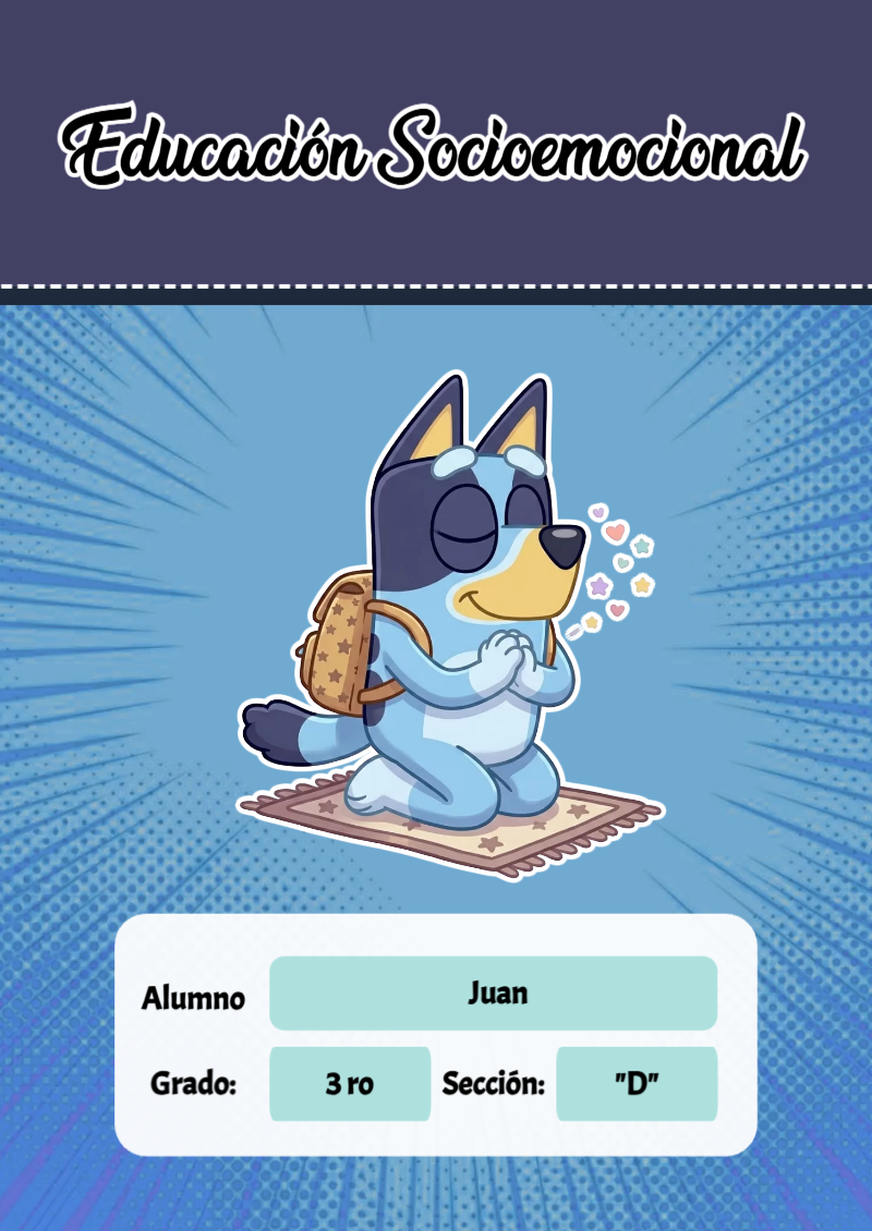 Portada de Bluey de Educación Socioemocional para cuaderno bonita para imprimir - diseño escolar moderno
