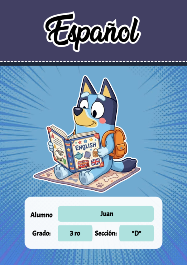 Portada de Bluey de Español para cuaderno llamativa y bonita - disponible para descarga gratuita