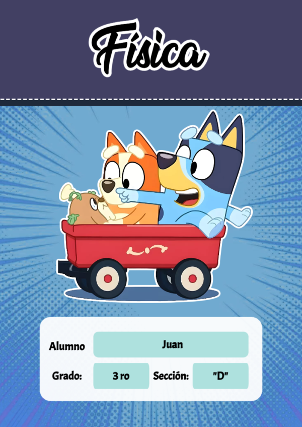 Portada de Bluey de Física para cuaderno con estilo creativo - perfecto para organizar tus apuntes
