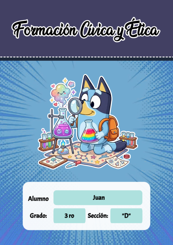 Portada de Bluey de Formación Cívica y Ética para cuaderno para estudiantes - tendencia educativa 2026