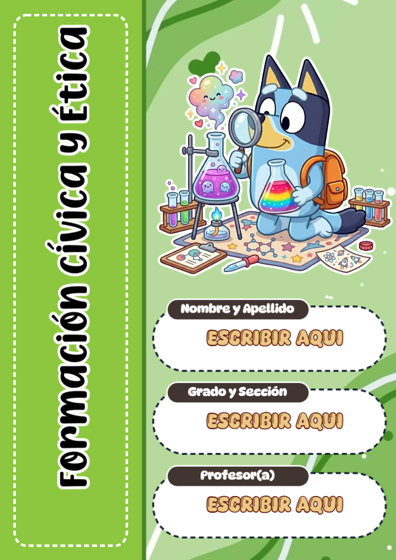 Portada de Bluey de Formación Cívica y Ética para cuaderno escolar para imprimir gratis - ideal para el nuevo año escolar