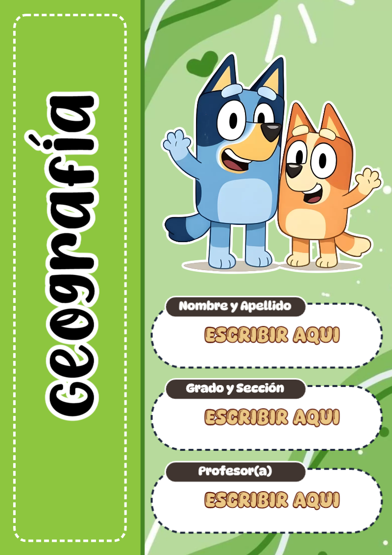 Portada de Bluey de Geografía para cuaderno en tamaño A4 - perfecto para organizar tus apuntes