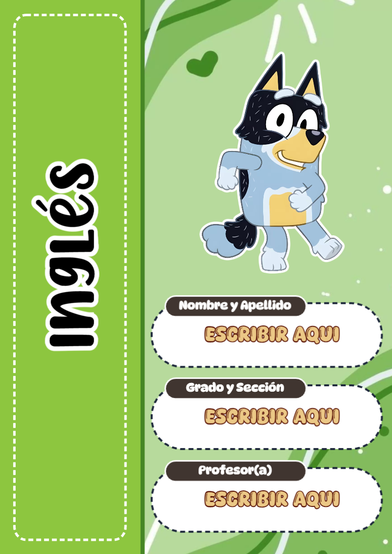 Portada de Bluey de Inglés Editable para Imprimir Gratis