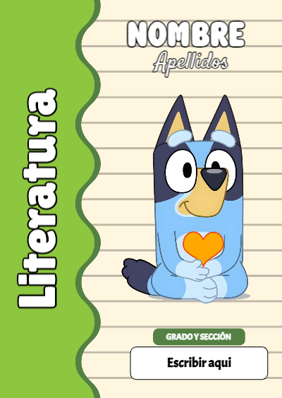 Portada de Bluey de Literatura para cuaderno escolar para imprimir gratis - diseño escolar moderno