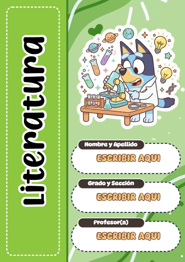 Portada de Bluey de Literatura para cuaderno para clases - versión premium para imprimir