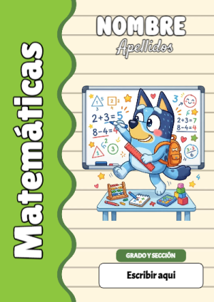 Portada de Bluey de Matemáticas para cuaderno colorida y creativa - con colores vivos y llamativos