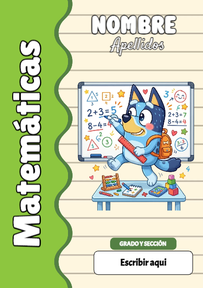 Portada de Bluey de Matemáticas para cuaderno colorida y creativa - con colores vivos y llamativos