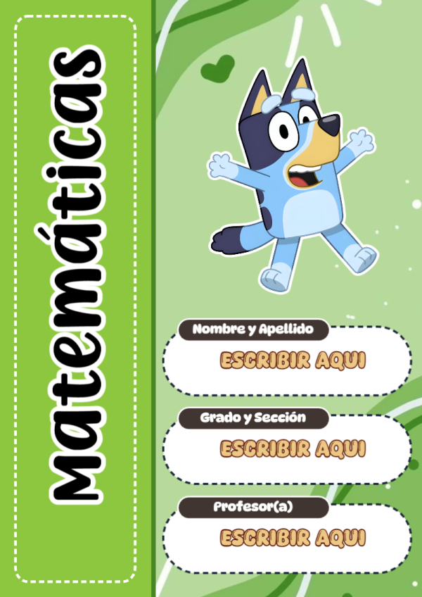 Portada de Bluey de Matemáticas para cuaderno llamativa y bonita - para el regreso a clases