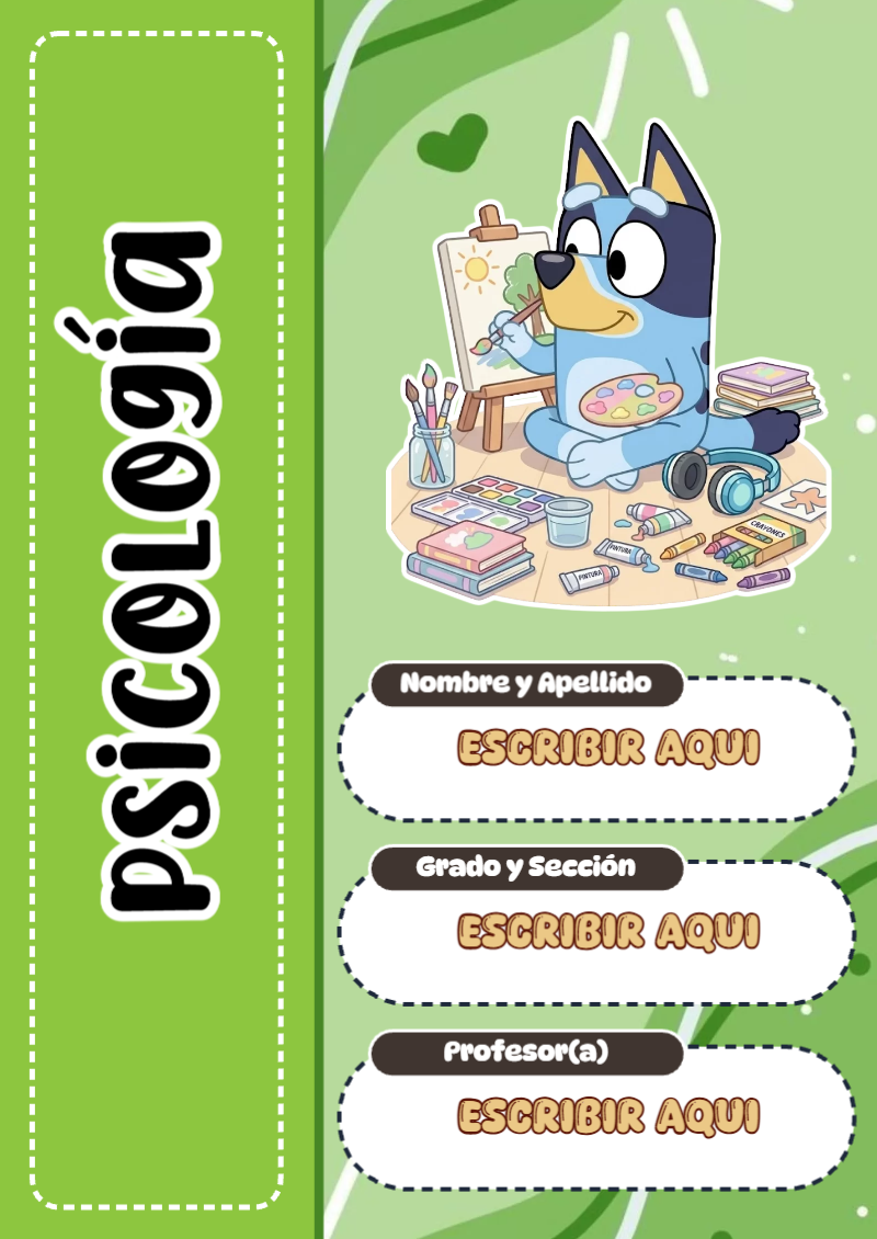 Portada de Bluey de Psicología para cuaderno escolar para imprimir gratis - con colores vivos y llamativos