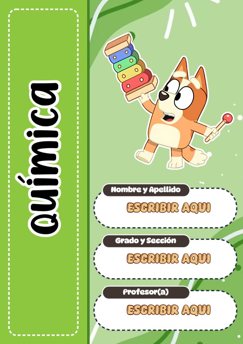 Portada de Bluey de Química para cuaderno personalizada para imprimir - ideal para el nuevo año escolar