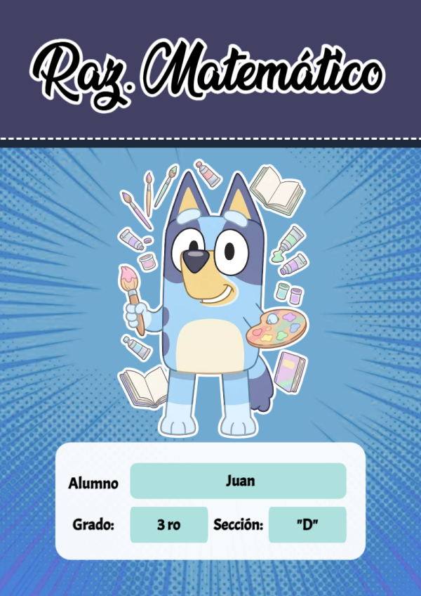 Portada de Bluey de Raz. Matemático para cuaderno ideal para niños - disponible para descarga gratuita