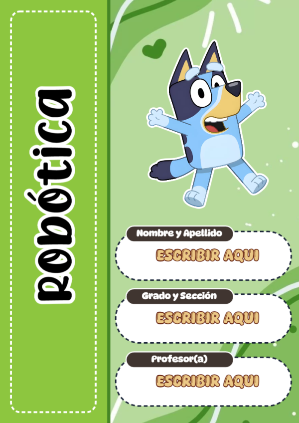 Portada de Bluey de Robótica para cuaderno escolar creativa - con colores vivos y llamativos