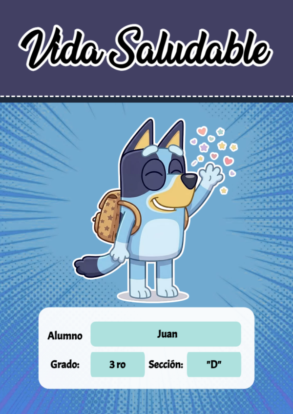 Portada de Bluey de Vida Saludable para cuaderno para primaria - disponible para descarga gratuita