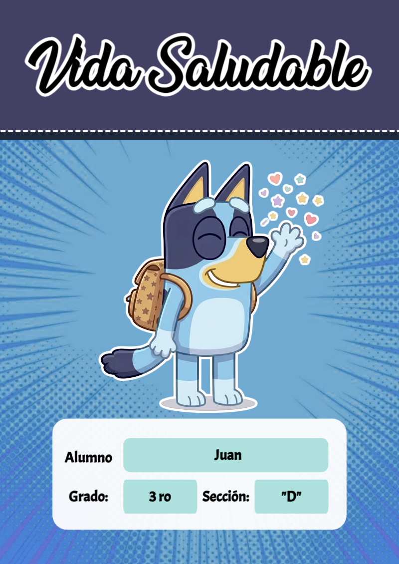 Portada de Bluey de Vida Saludable Editable para Imprimir Gratis