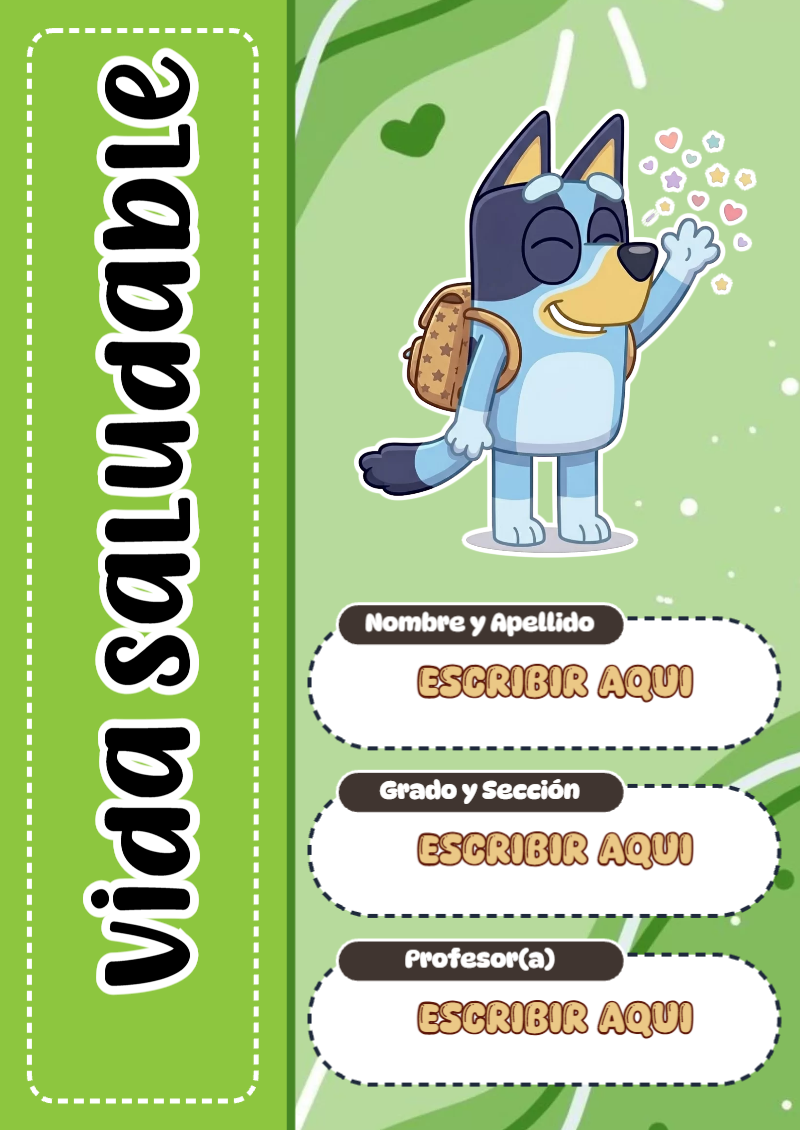 Portada de Bluey de Vida Saludable para cuaderno ideal para niños - con colores vivos y llamativos