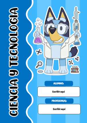 Portada de Bluey para ciencia y tecnologia para cuaderno con estilo creativo - formato digital listo para usar