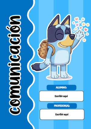 Portada de Bluey para comunicacion para cuaderno lista para imprimir en A4 - para todas las edades y grados