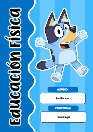 Portada de Bluey para educación fisica para cuaderno en formato A4 - creación especial de Mini Canva
