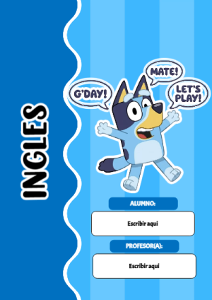 Portada de Bluey para INGLES para cuaderno para primaria - formato digital listo para usar