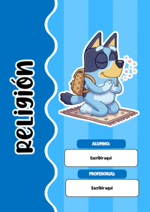 Portada de Bluey para religion para cuaderno bonita para imprimir - para personalizar tus materias