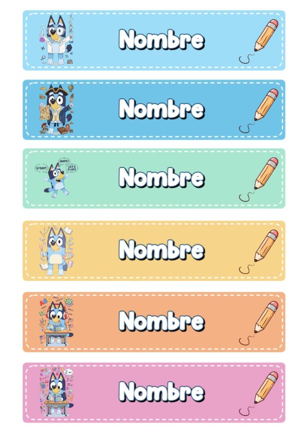 Etiquetas de Bluey Perro Perrito Escolares para cuadernos y útiles escolares - versión premium para imprimir