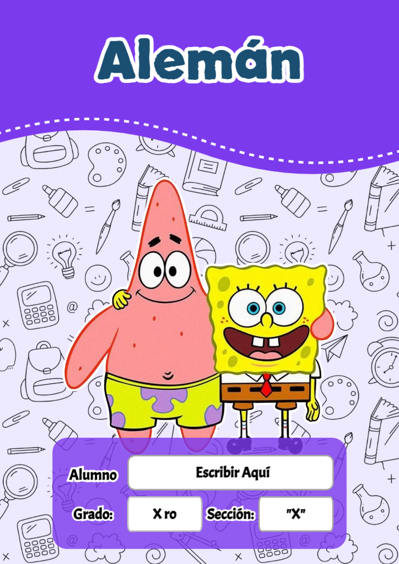 Portada de Bob Esponja de Alemán para cuaderno bonita para imprimir - para todas las edades y grados