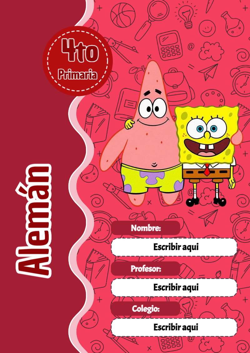 Portada de Bob Esponja de Alemán para cuaderno para clases - diseño exclusivo y original