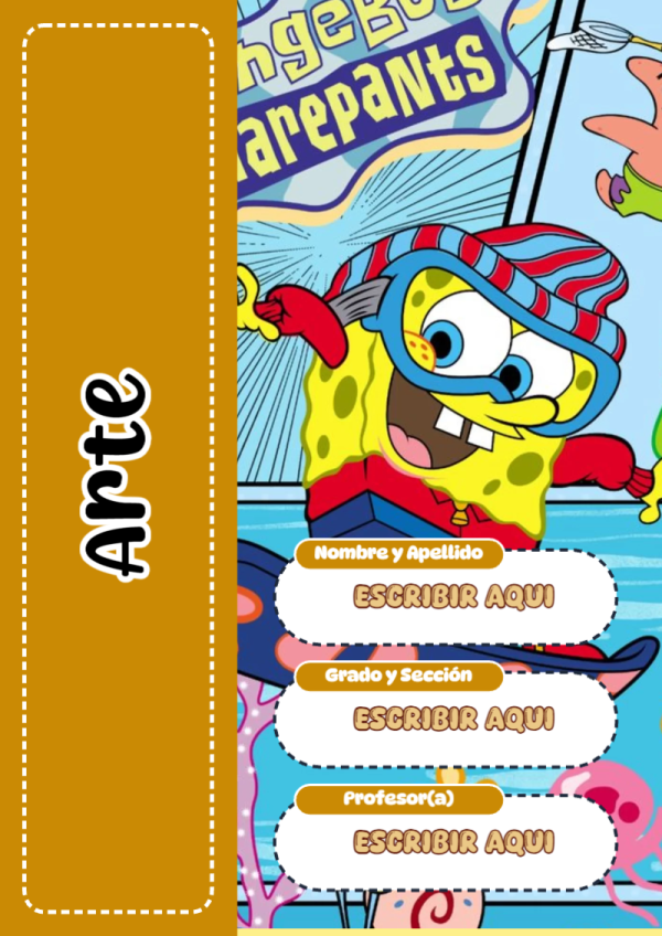 Portada de Bob Esponja de Arte para cuaderno para clases - tendencia educativa 2026