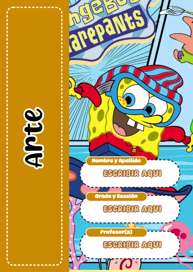 Portada de Bob Esponja de Arte para cuaderno para clases - tendencia educativa 2026