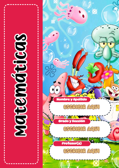 Portada de Bob Esponja de Bob Esponja de Matemáticas Editable para Imprimir Gratis